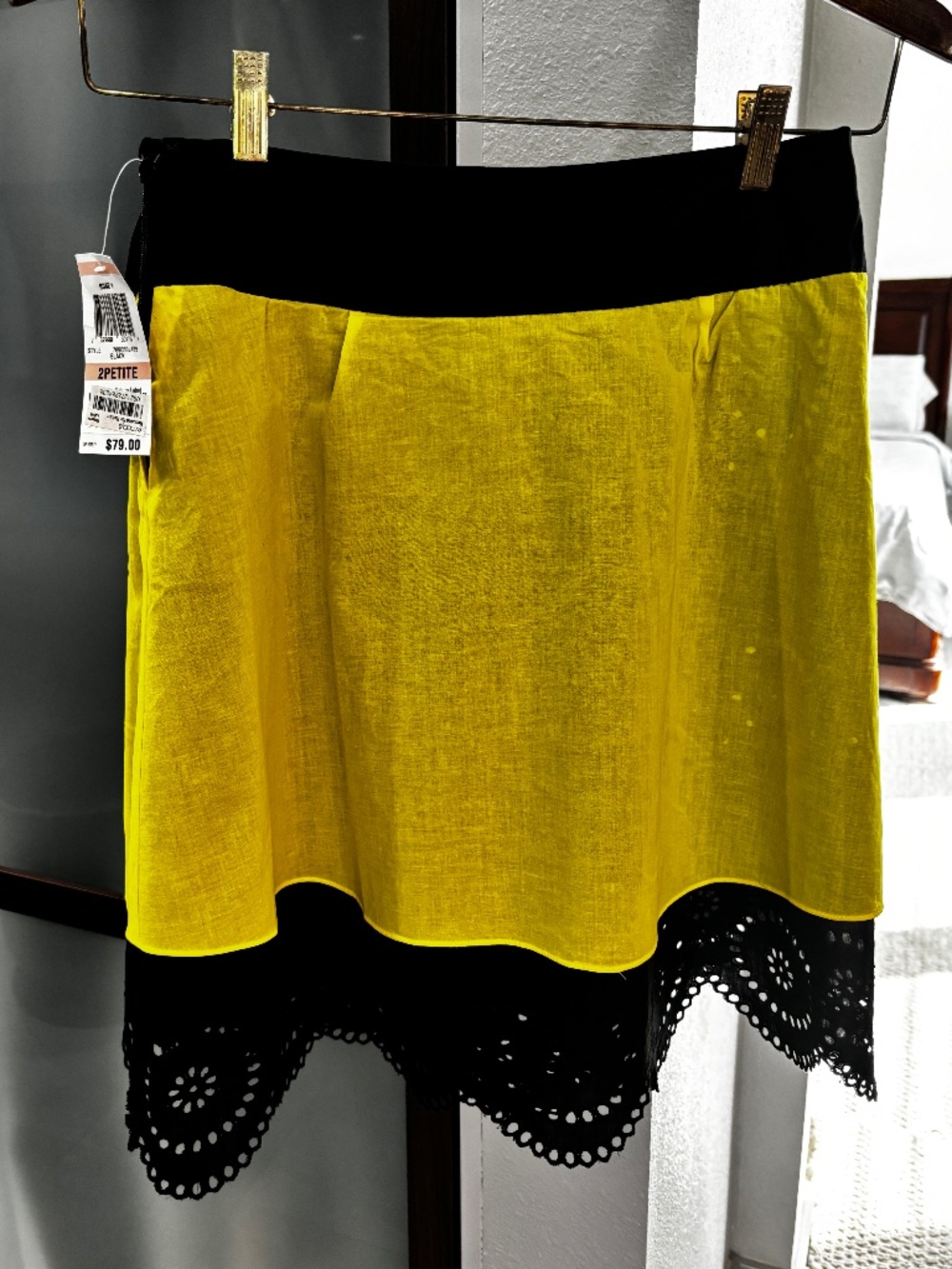INC International Concepts Eyelet Skirt - Black with Citron Underlay Size 2P - Picture 7 of 9